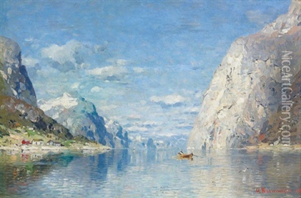 Sommerliche Partie An Einem Fjord Oil Painting - Georg Anton Rasmussen