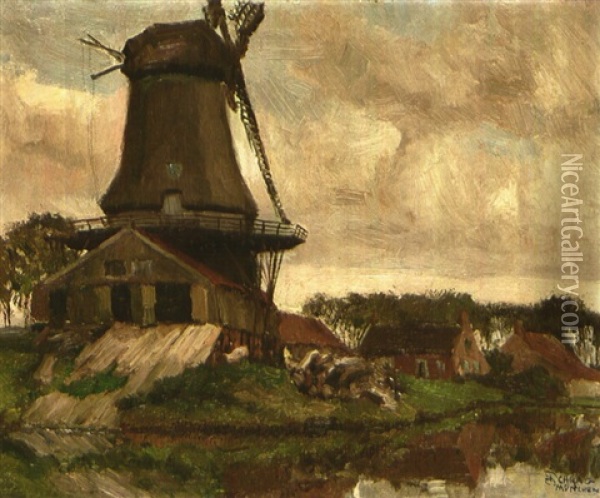 Muhle Bei Emden/ostfriesland Oil Painting - Julius Schrag