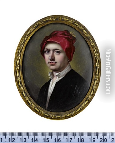 George Mercer, Wearing Black Coat, White Chemise And Red Cap With Gold Plume Oil Painting - Henry Spicer