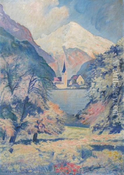 Vue D'un Village Au Pied D'une Montagne Oil Painting - Alexandre Joseph Alexandrovitch