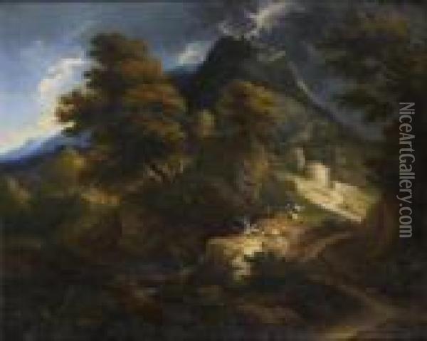 Scene D'orage En Montagne Oil Painting - Francois Lemoine (see Lemoyne)