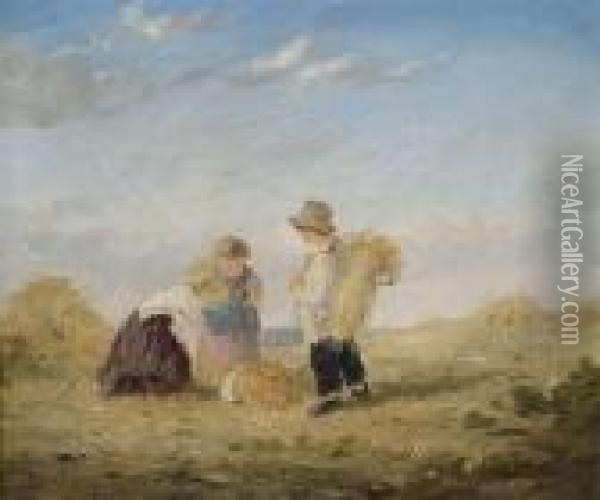 Playing Children At Seaside Oil Painting - James Baker Pyne