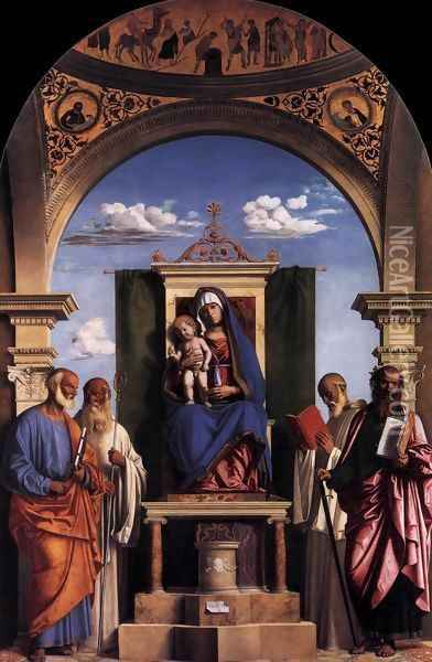 Madonna and Child Enthroned with Saints Oil Painting - Giovanni Battista Cima da Conegliano