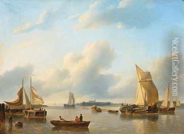 River Landscape with Sailing Vessels Oil Painting - Petrus Jan Schotel