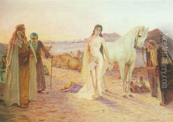A Nude In The Desert Oil Painting - Otto Pilny