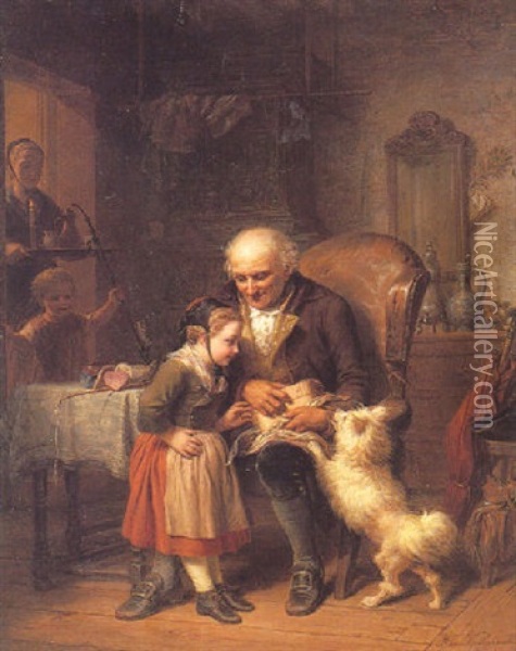 Grosvaters Besuch Oil Painting - Johann Hermann Kretzschmer