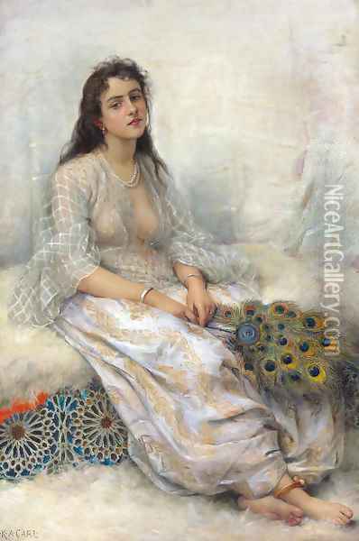 An Oriental Beauty Oil Painting - Katherine-Augusta Carl