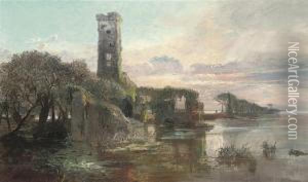 Sunset Over Ruins On The Pontine Marshes Oil Painting - Giacomo Varese