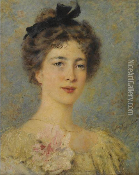 Portrait Of An Elegant Lady Oil Painting - Konstantin Egorovich Makovsky