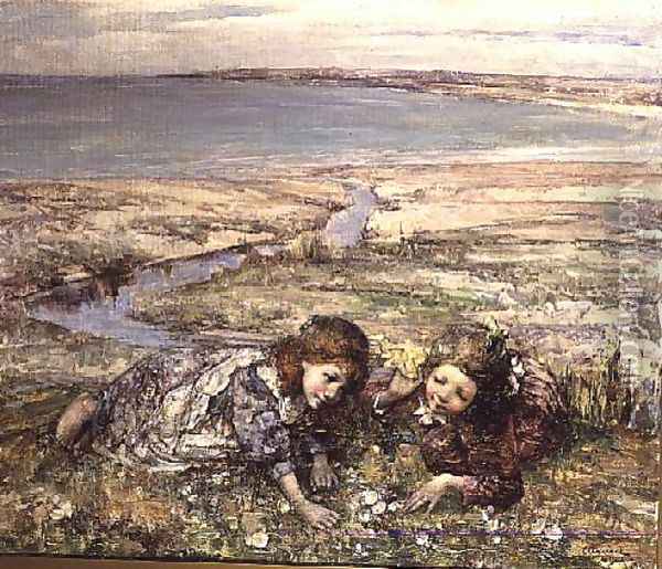 Two Girls on a Beach Oil Painting - Edward Atkinson Hornel