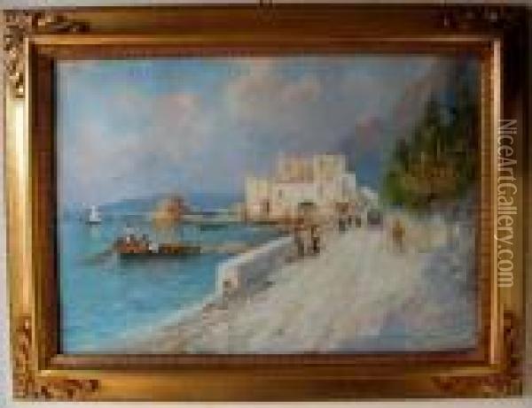 Barche E Pescatori Oil Painting - Oscar Ricciardi