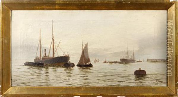 Harbour Scene Oil Painting - Edwin Fletcher