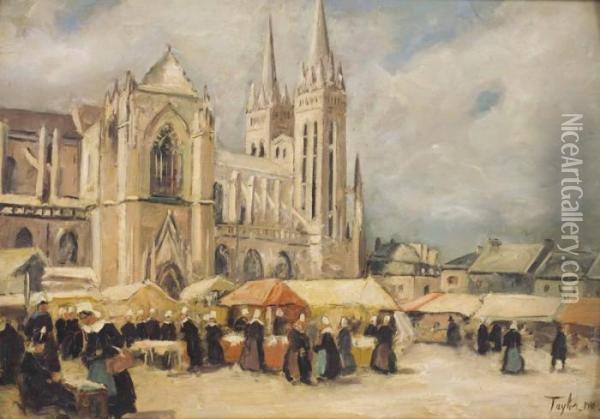 Market In Brittany Oil Painting - Samuel Connolly Taylor