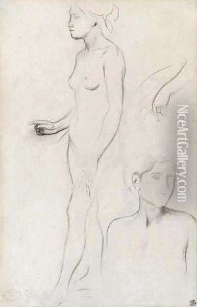 A Nude Study For The Figure Of 
Semiramis And Futher Studies For Herhand And The Head And Shoulders Of 
An Attendant Oil Painting - Edgar Degas