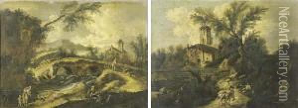 Paesaggio Fluviale Con Mendicanti In Primo Piano E Caseggiati In Lontananza Oil Painting - Antonio Francesco Peruzzini