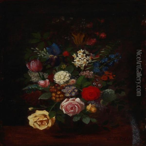 Still Life With Mixed Flowers In A Vase Oil Painting - Otto Didrik Ottesen