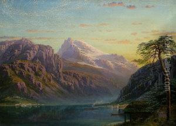On The Lyster-fiord. Marifjoerer From Near Ronneid Oil Painting - Charles Pettitt