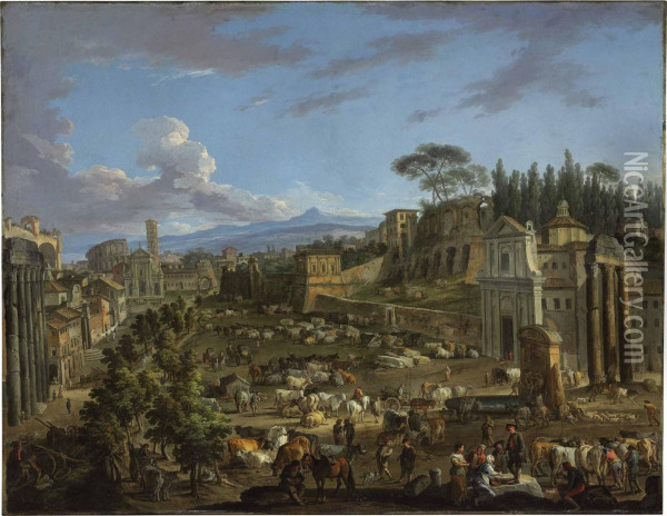 The Roman Forum Oil Painting - Andrea Locatelli