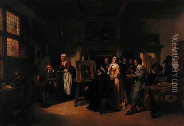 Rembrandt 1606-69 visiting the studio of Gabriel Metsu 1629-87 Oil Painting - Herman Frederick Carel Ten Kate