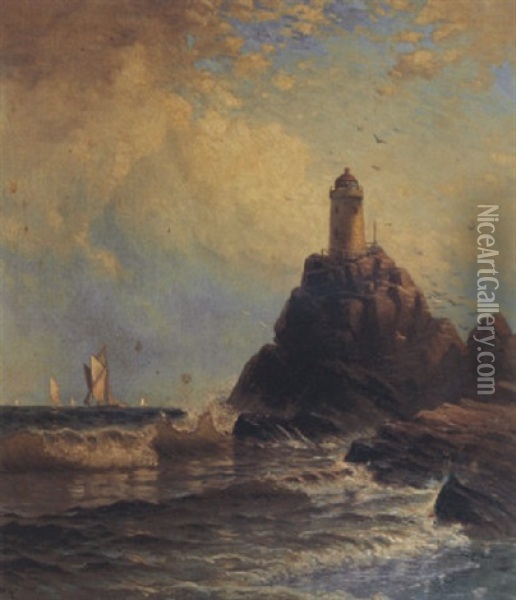 Lighthouse On Rock Oil Painting - Alfred Thompson Bricher