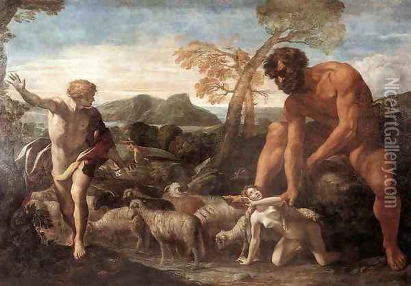 Norandino And Lucina Discovered By The Ogre Oil Painting - Giovanni Lanfranco