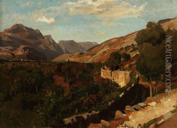 Gebirgslandschaft Bei Torbole In Italien Oil Painting - Carl Julius E. Ludwig