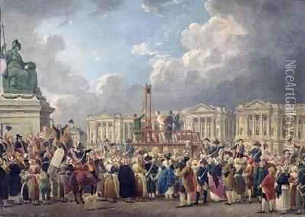 An Execution Place de la Revolution between August 1793 and June 1794 Oil Painting - Pierre-Antoine Demachy