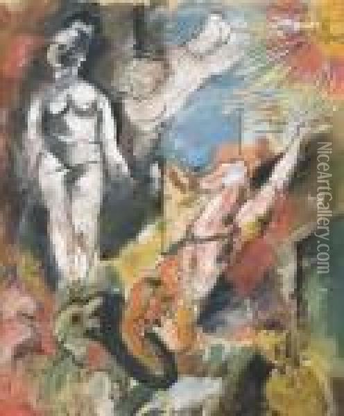 Mythologische Szene Mit Weiblichem Akt Oil Painting - Charles Georges Dufresne