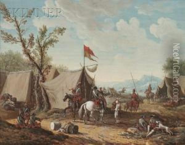 An Encampmentwith Troops Oil Painting - Jacques Willem Van Blarenberghe