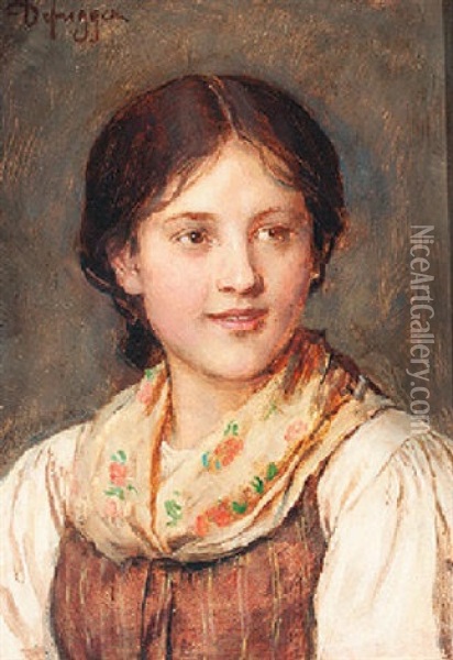 Portrait Of A Bavarian Girl Oil Painting - Franz Von Defregger