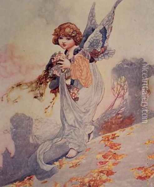 Angel Scattering Autumn Leaves Oil Painting - Charles Robinson