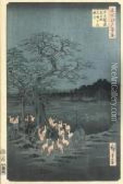Oji, Shozoku-enoki, Omisoka No Kitsune-bi Oil Painting - Utagawa or Ando Hiroshige