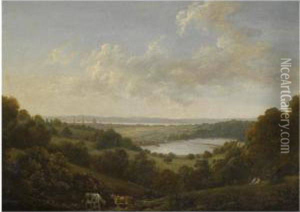 View Of Southampton Across The River Itchen, With Southampton Waterbeyond Oil Painting - John Young