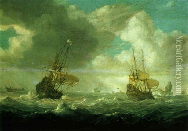 Shipping In Stormy Seas Oil Painting - Julius Porcellis