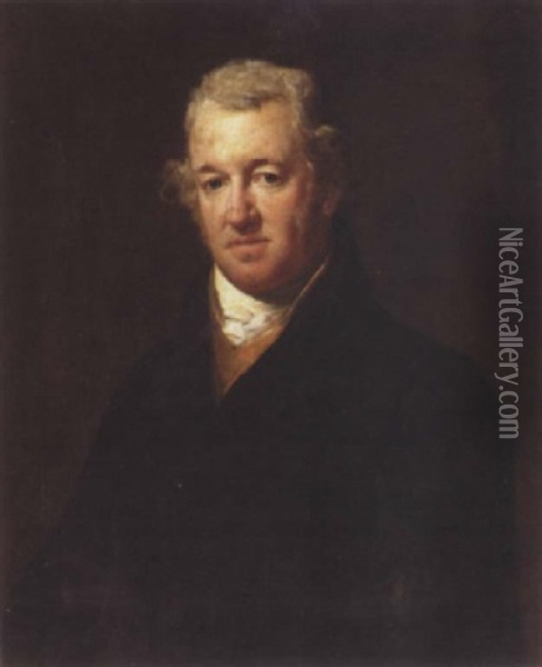Portrait Of Hans Hamilton Of Sheephill Wearing A Black Jacket And A White Stock Oil Painting - Hugh Douglas Hamilton