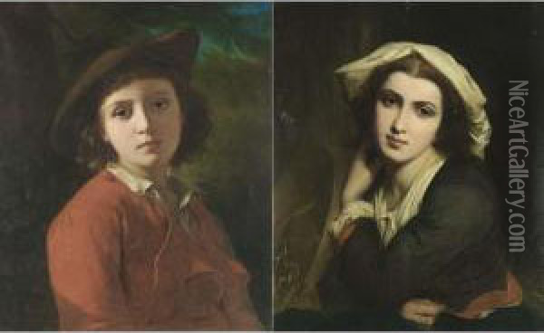 Portrait Of A Basque Boy And A Basque Girl (a Pair) Oil Painting - Charles Zacharie Landelle