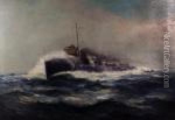 British Royal Navy Torpedo Boat Destroyer, Possibly Havock Class Oil Painting - Daniel Sherrin