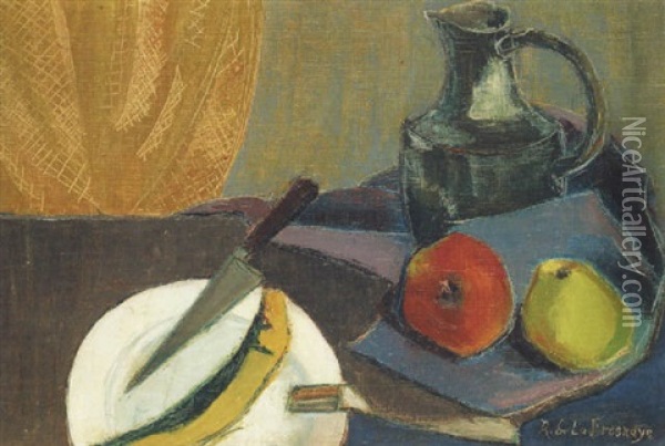 Stillleben Mit Melone, Apfel Und Henkelkrug Oil Painting - Roger de La Fresnaye
