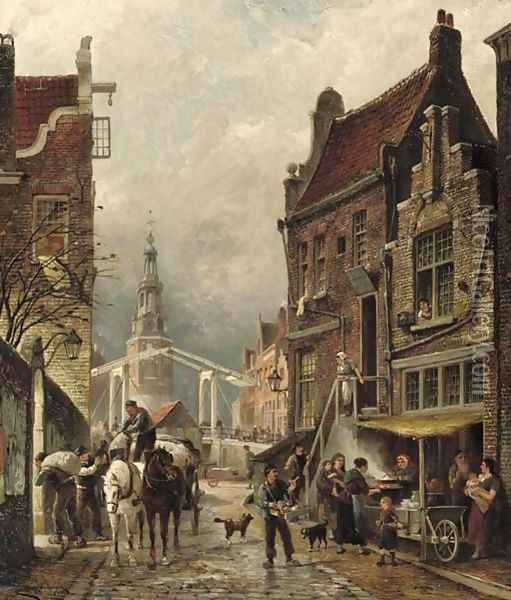 Quartier Juif a view of the Jewish quarter with the Oudeschans and the Montelbaanstoren, Amsterdam Oil Painting - Cornelis Christiaan Dommersen