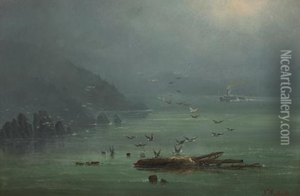 Fog Scene On The Saint Lawrence River, New York State Oil Painting - Ferdinand Richardt