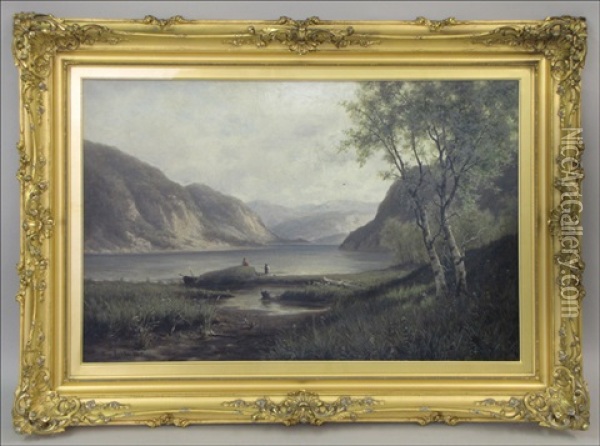Mountain Lake Fishing Oil Painting - Oscar Eschke