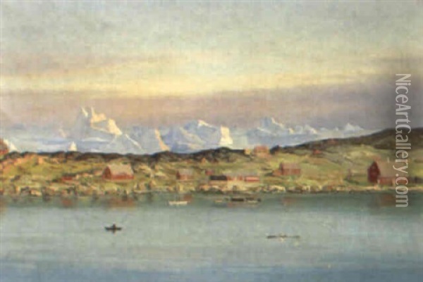 Gr+nlandsk Fjordparti Ved Godhavn Oil Painting - Emanuel A. Petersen