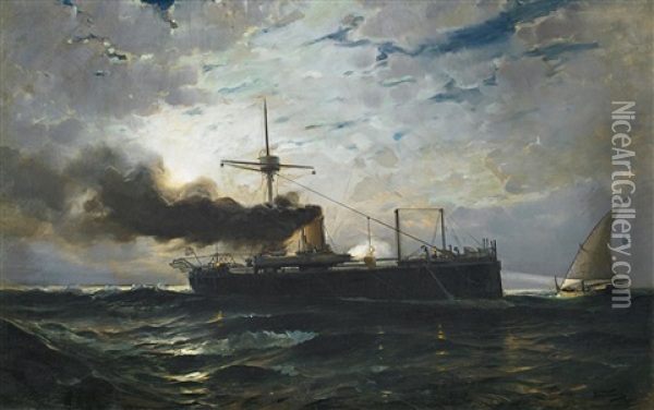 Zollschiff Auf See Oil Painting - Emil (Friedrich) Neumann