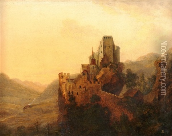Ansichten Von Fantastischen Burgen (pair) Oil Painting - August Bedrich Piepenhagen