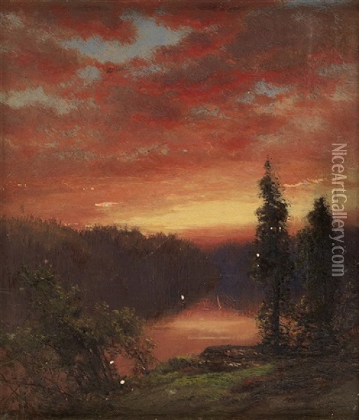Sunset Over A Lake Oil Painting - James David Smillie