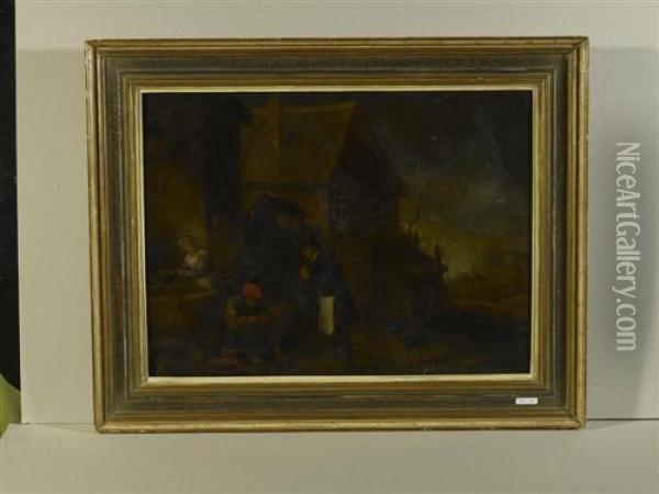 Am Brunnen. Oil Painting - David The Younger Teniers