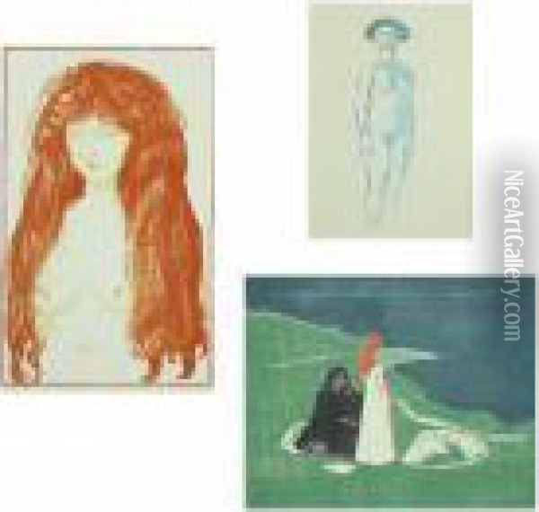 To Kvinder Pa Stranden Oil Painting - Edvard Munch