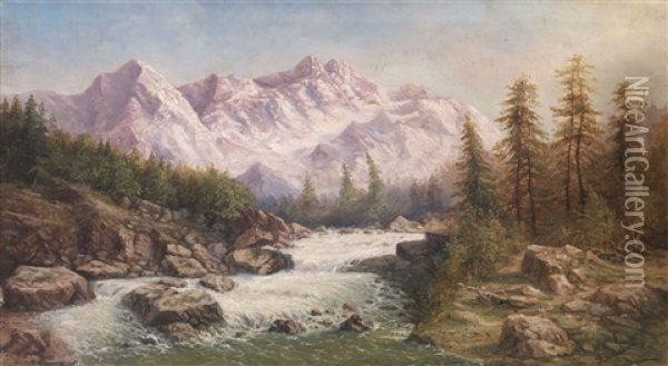 Mountain Landscape With A River Oil Painting - Ilya Zankovsky