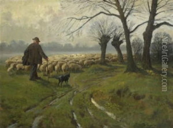 Schafer Mit Herde Oil Painting - Carl Mueller-Baumgarten
