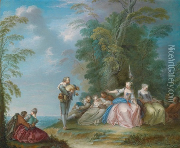 Eine Bauerliche Brautwerbung: Der Braut Wird Der Hof Gemacht Oil Painting - Jacques Sebastien Le Clerc
